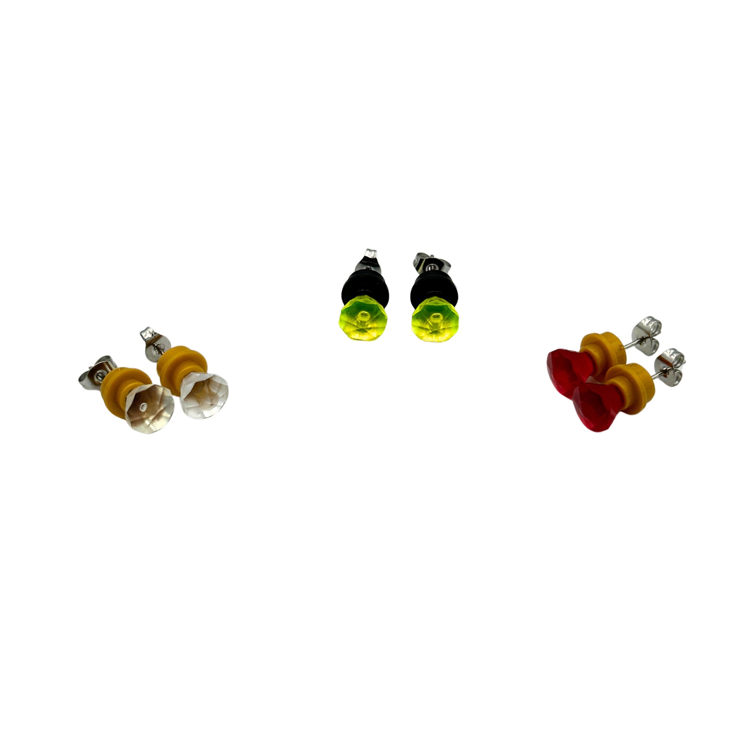 Precious Jewel Stud Earrings made with upcycled LEGO®. Plastic 'Diamond', 'Sapphire' or 'Ruby' for that perfect someone