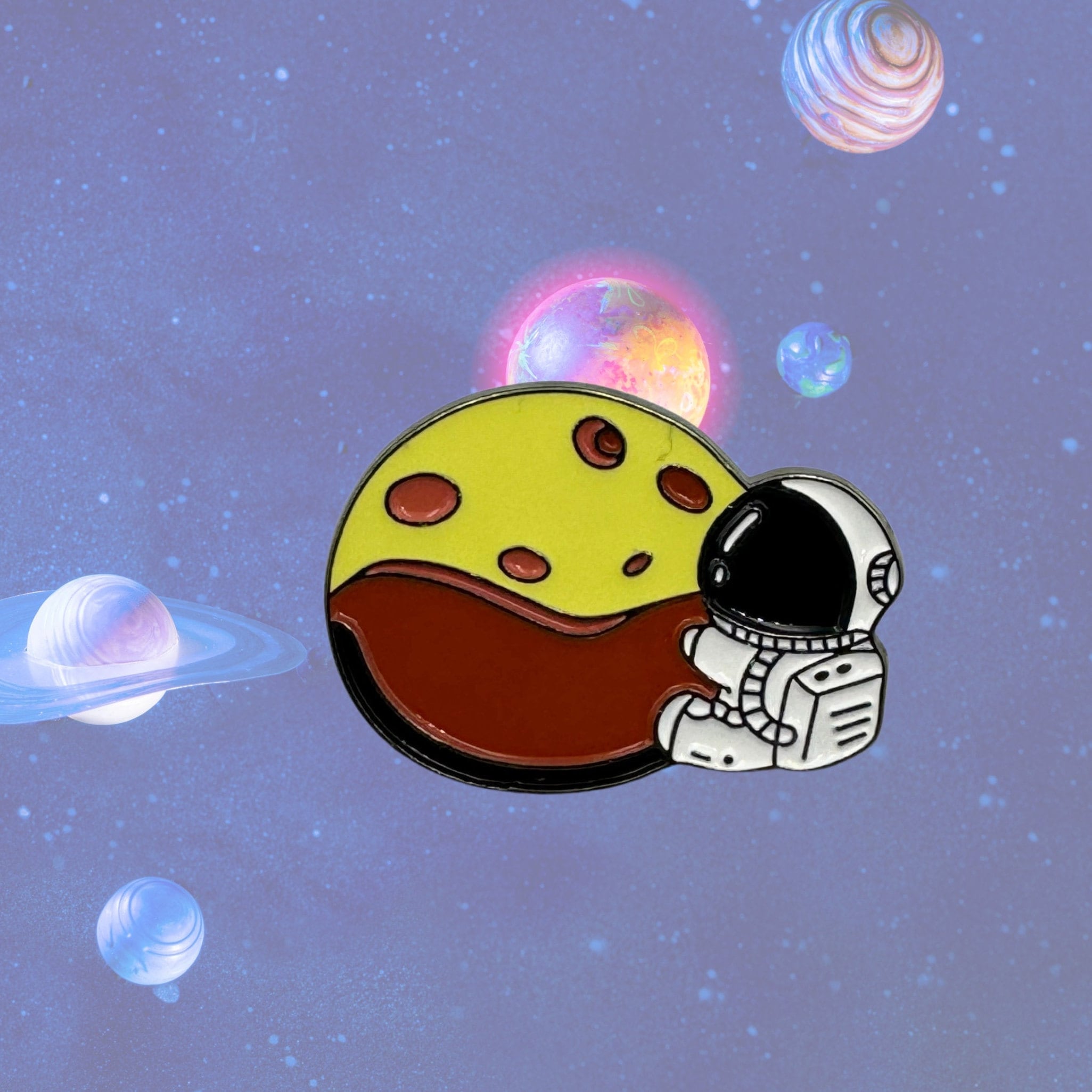 Kawaii Astronaut Hugging Planet Enamel Pin Badge